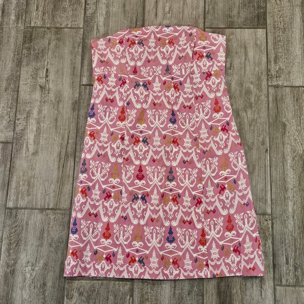 Sheridan French Ikat Strapless Shift Dress Size 6 Pink Mini Cotton Preppy Summer